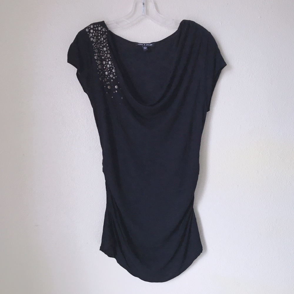 Cable & gauge stud embellished drape neckline top